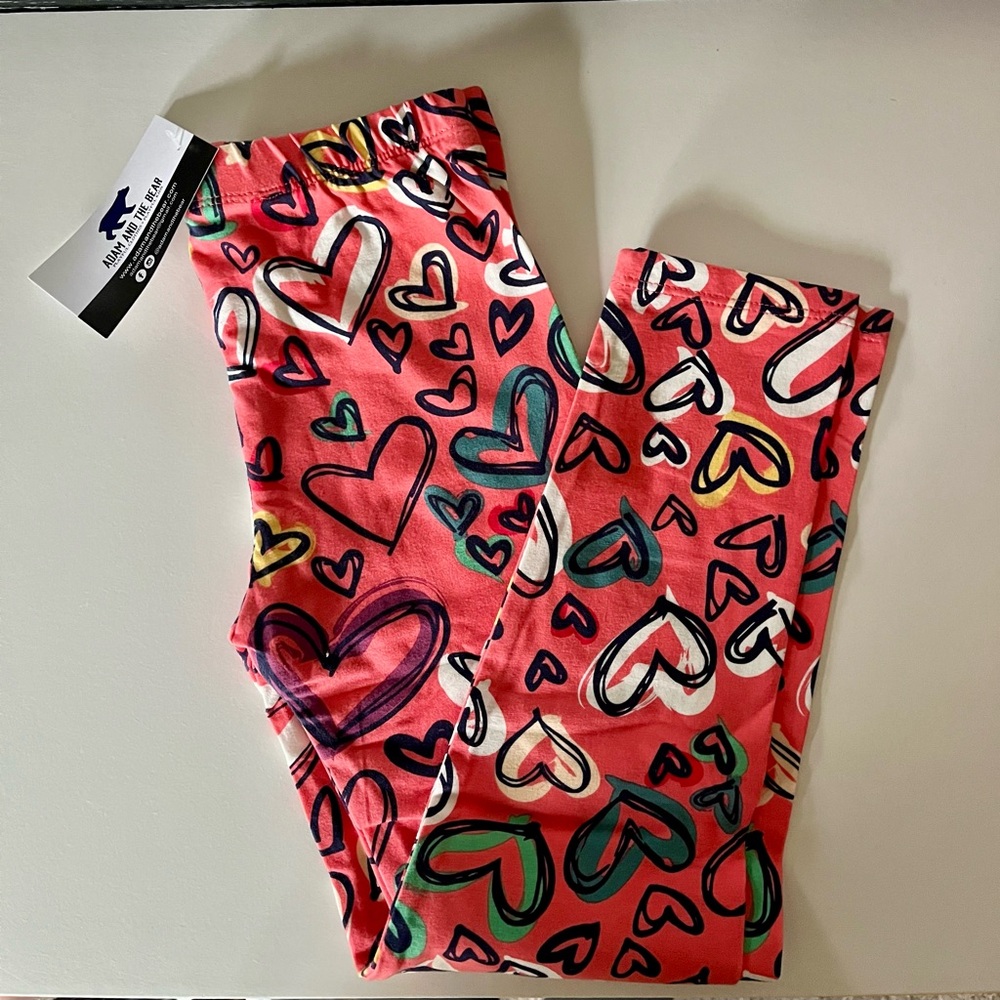 Girls Leggings- Colorful Heart Print Organic Cotton Leggings- NWT- Sz 6
